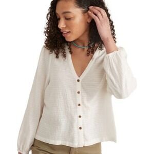 Marine Layer Collette White Button Front V Neck Beachy Boho Blouse Women's Large